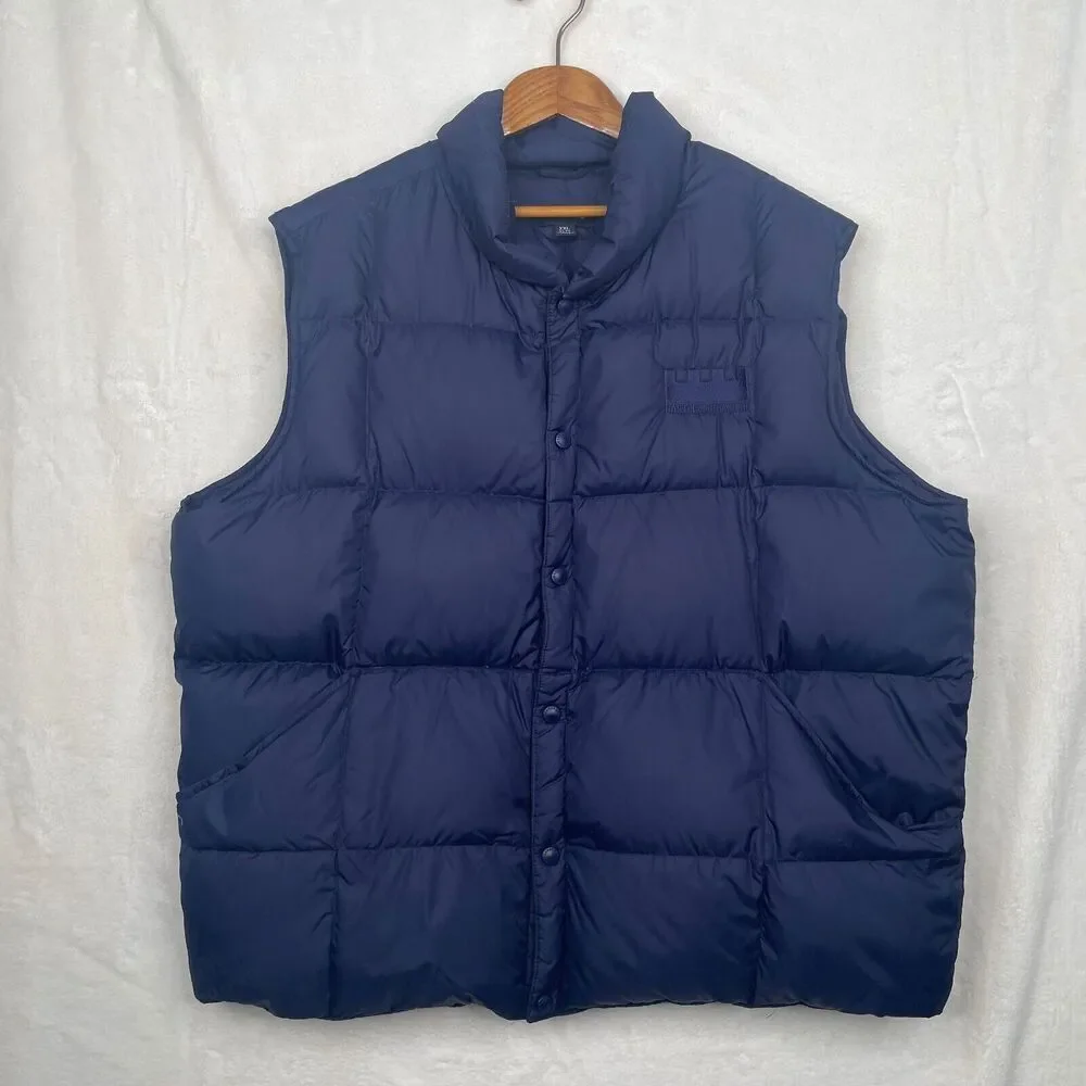 Lands End Vest Men 2XL Blue Down Puffer Pockets Outdoor Camp Hike Winter